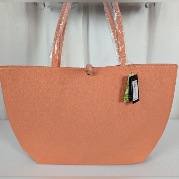 NWT Badgley Mischka Vegan Pebbled Leather Tote Bag Gold Chain Seams - Picture 5 of 11